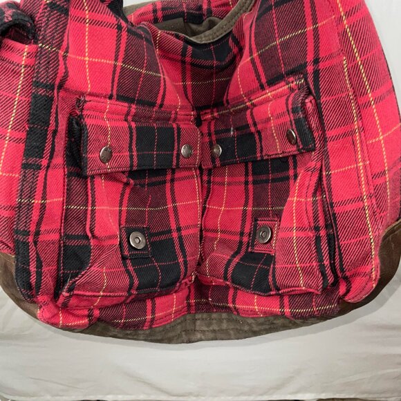 American Eagle Outfitters Red Plaid Canvas Duffel Bag - Picture 7 of 12
